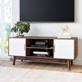 Brown Scandinavian TV Stand with White Cabinet Doors R7484