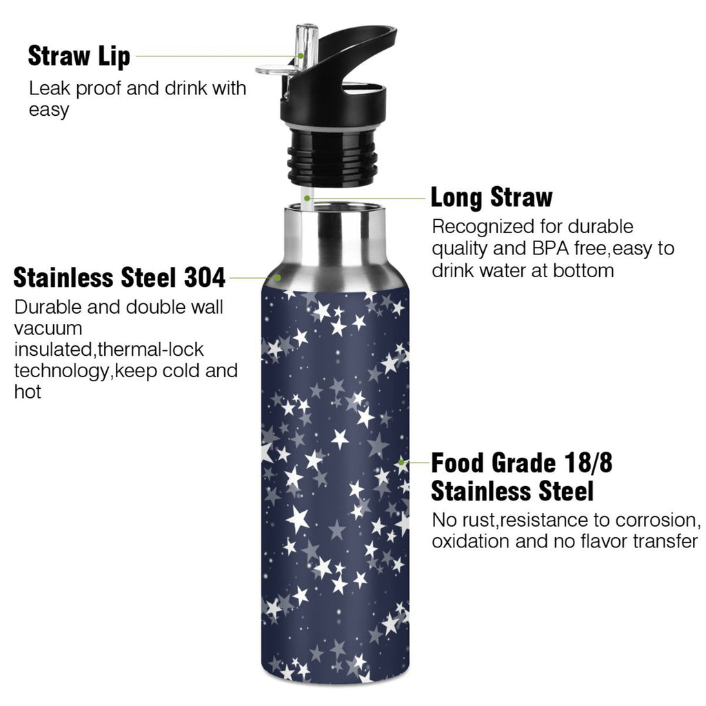 Navy Stainless Steel Insulated Water Bottle with Straw Lid R3302
