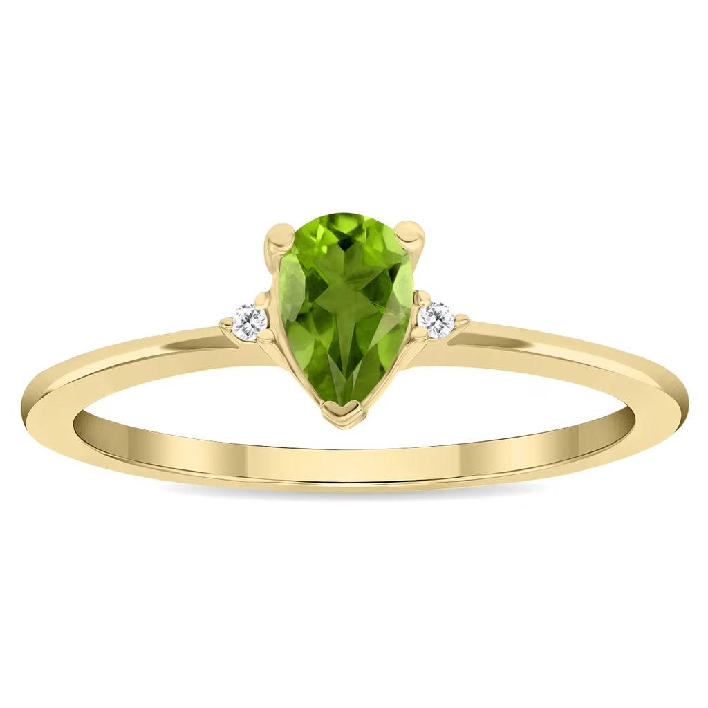 Pear Shaped Peridot and Diamond Band in 10K Yellow Gold I4444