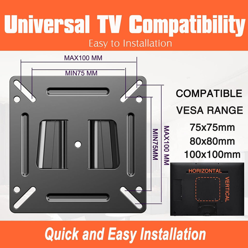 Monitor Mount Low Profile Fixed Wall Bracket for 14-24 Inch TVs, VESA 100x100mm, Pack of 2 J723336