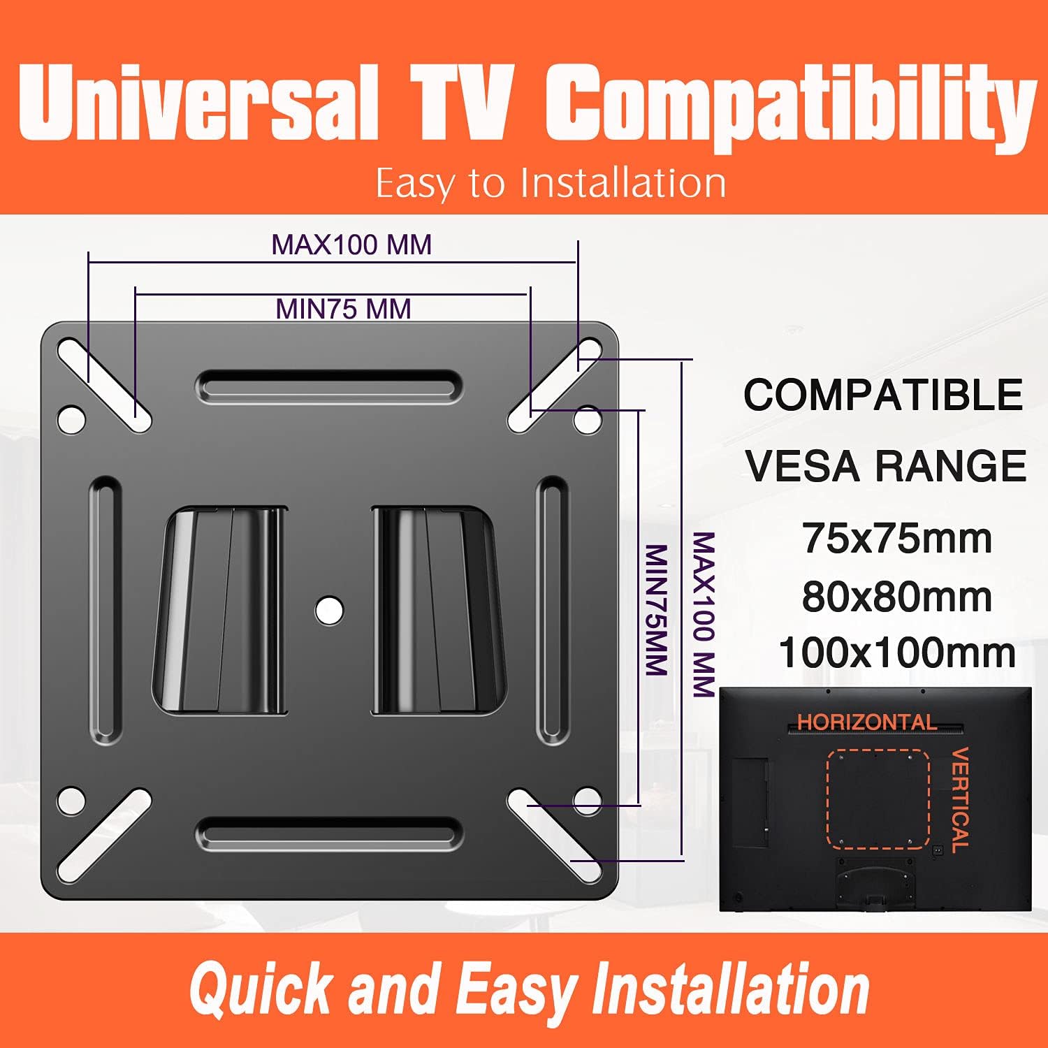 Monitor Mount Low Profile Fixed Wall Bracket for 14-24 Inch TVs, VESA 100x100mm, Pack of 2 J723336
