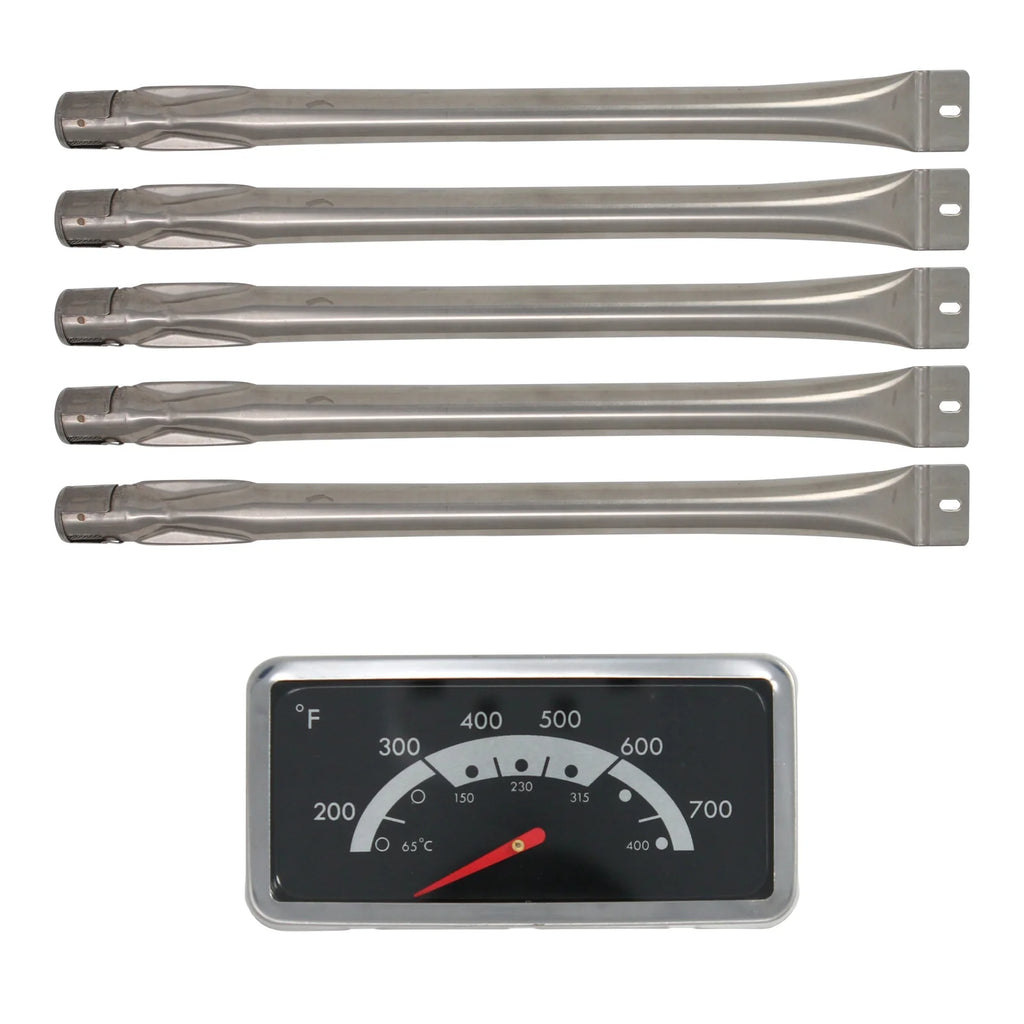 5 BBQ Gas Grill Tube Burner & 1 Thermometer Heat Indicator Replacement Parts W31762
