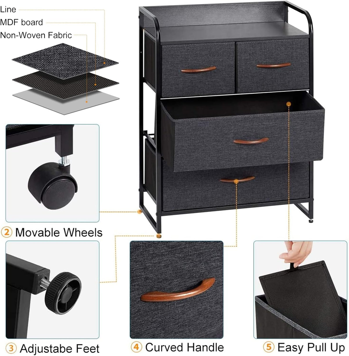 Grey 9 Drawer Dresser with Steel Frame and Wooden Top I26131