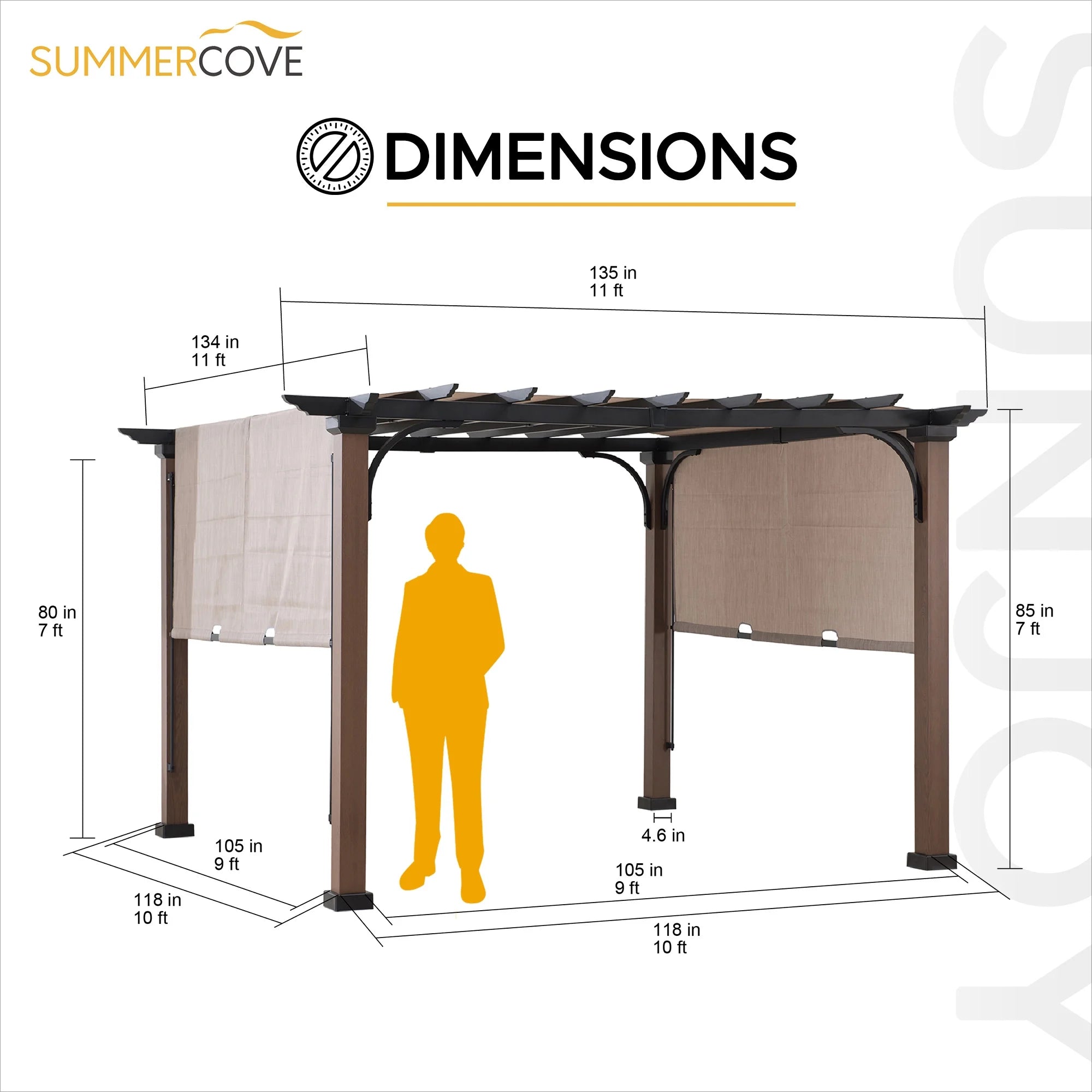 11 x 11 ft. Metal Pergola with Tan Adjustable Canopy X7909