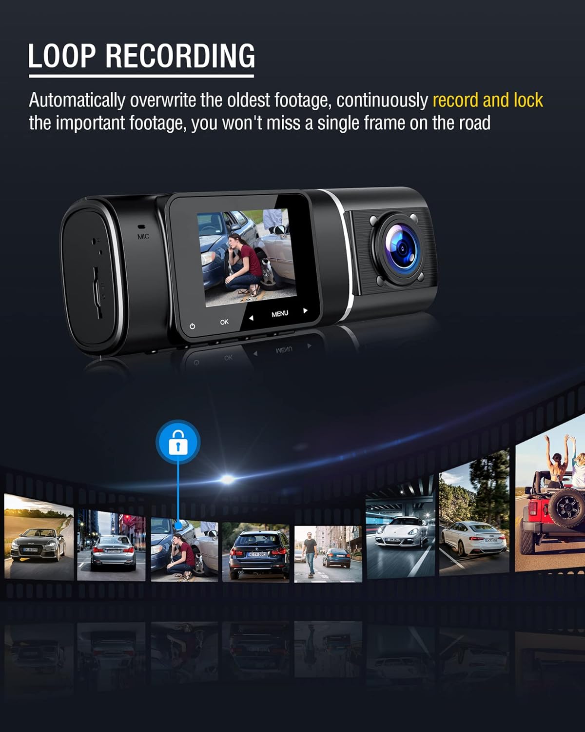 Dual Dash Cam 1080P+720P FHD Front and Inside Car Camera Pack of 2 D9561