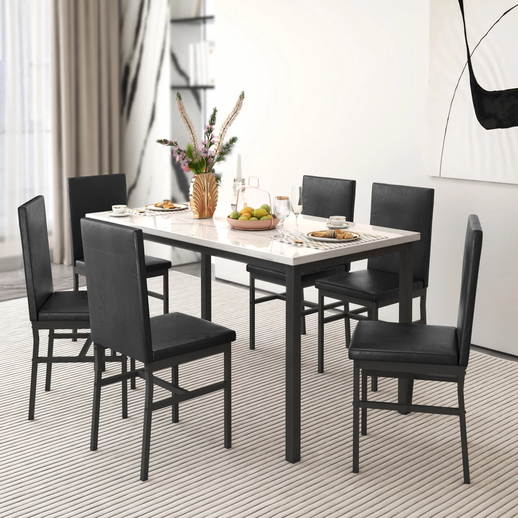7 Piece Marble Dining Table and 4 PU Leather Upholstered Chairs Set K792933