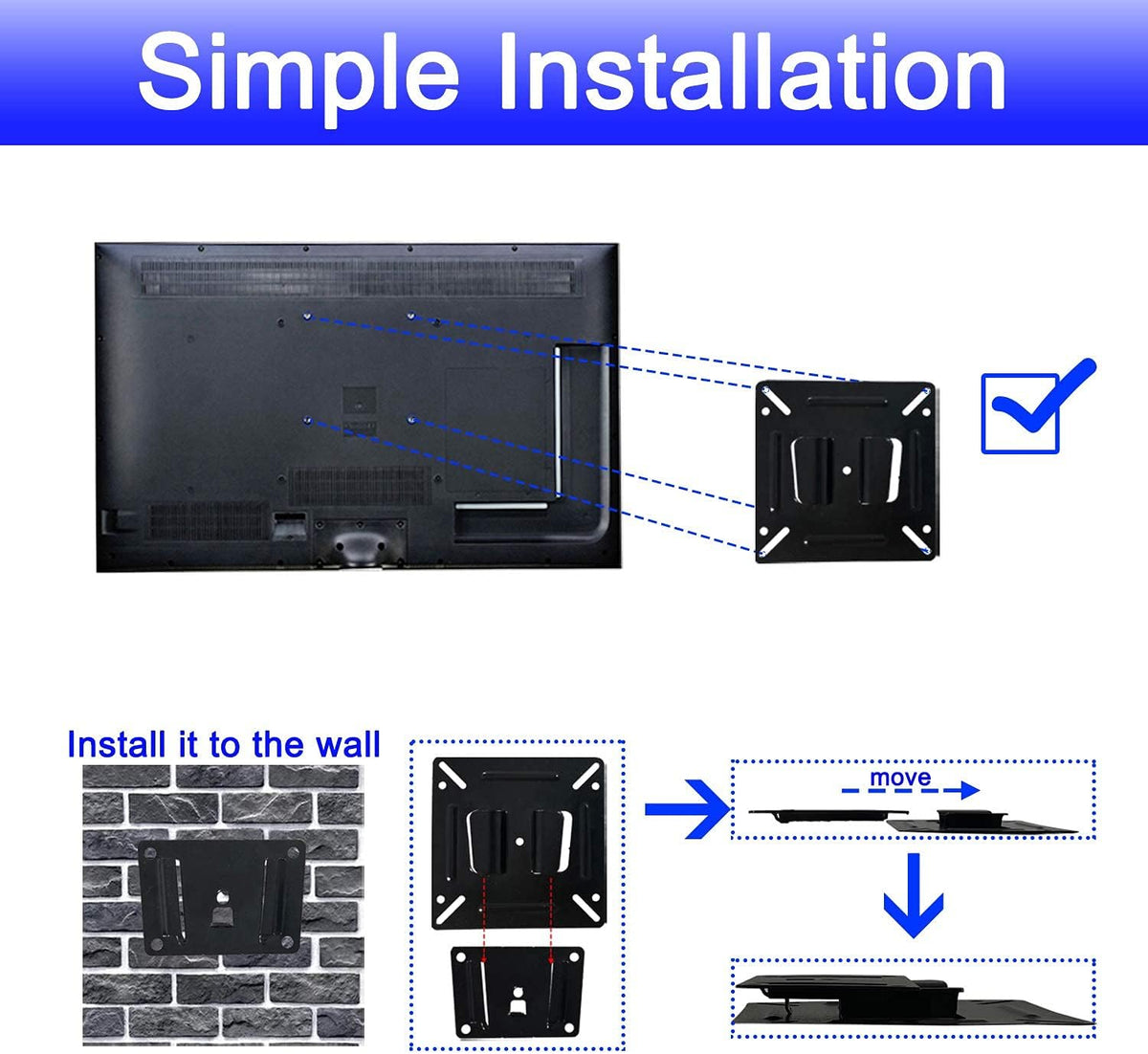 Monitor Mount Low Profile Fixed Wall Bracket for 14-24 Inch TVs, VESA 100x100mm, Pack of 2 J723336