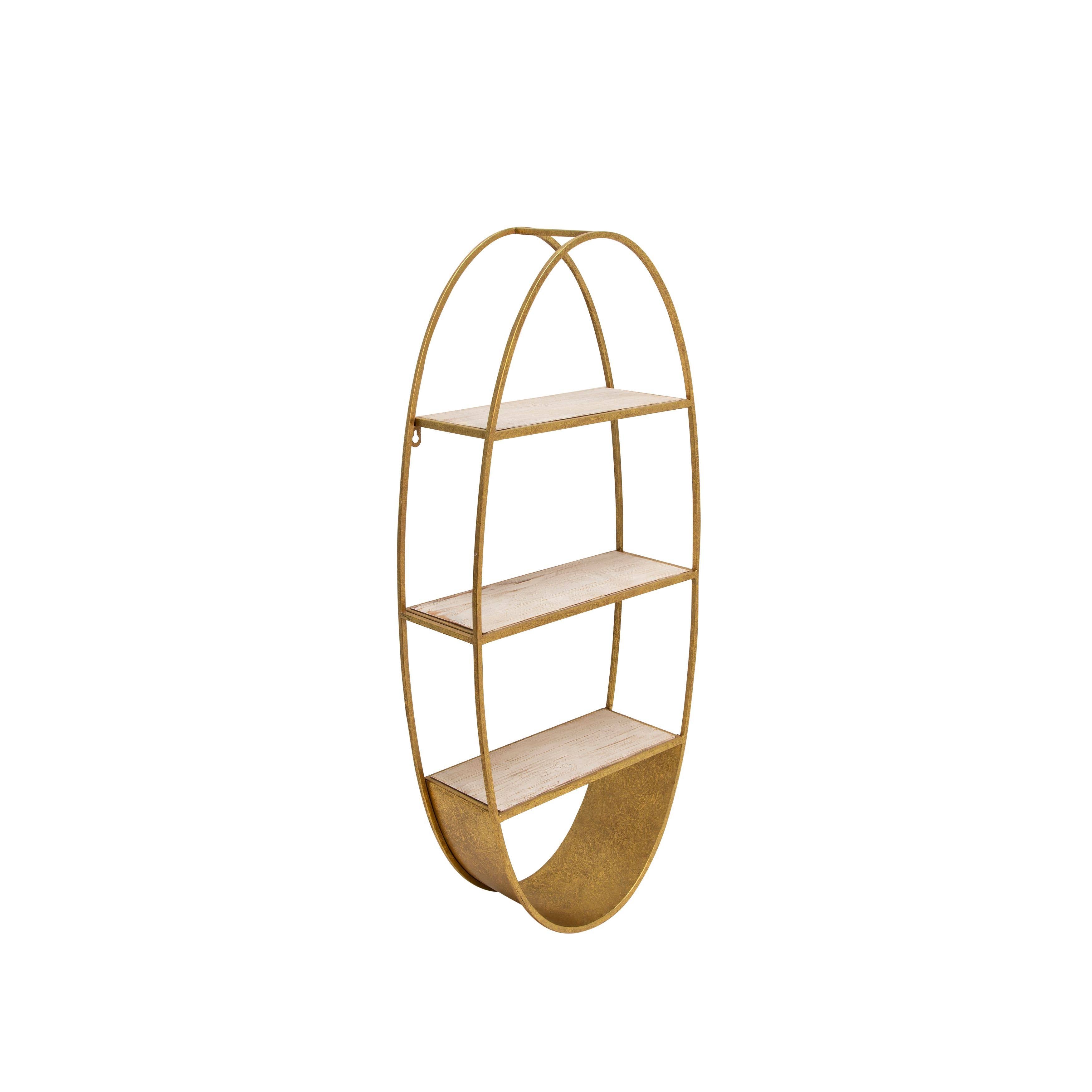 Oval 36x22 Wood and Metal Wall Shelf, White Wash I575