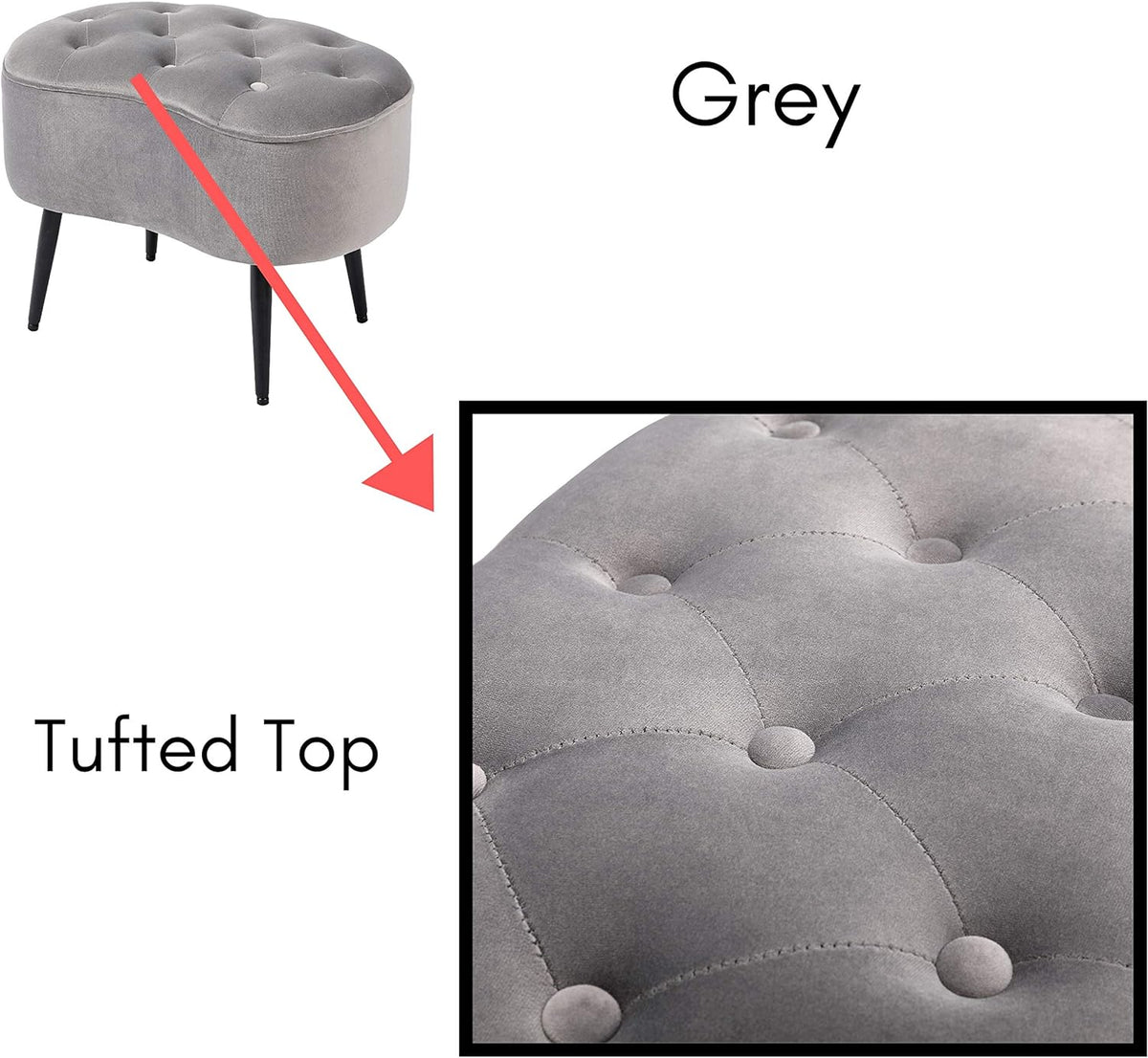 Grey Velvet Ottoman Foot Stool with Steel Legs A58046