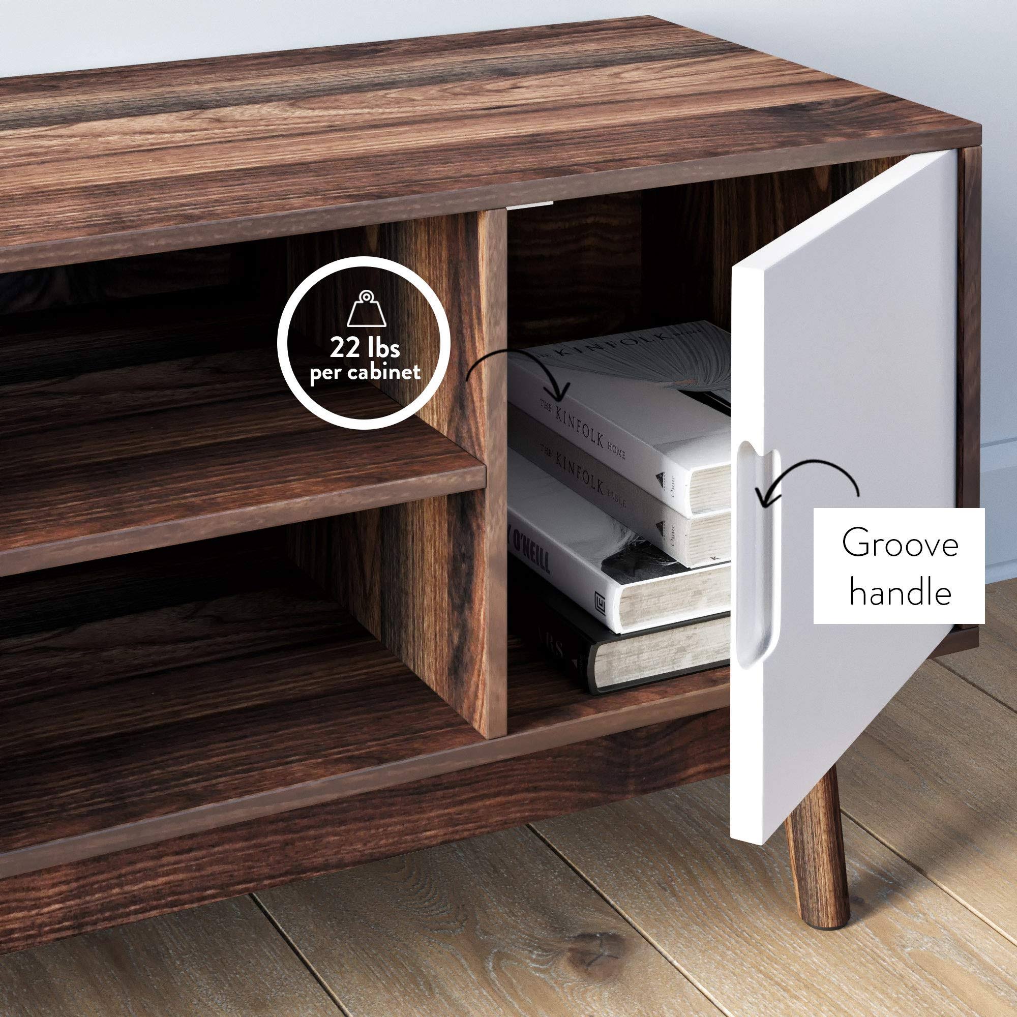 Brown Scandinavian TV Stand with White Cabinet Doors R7484
