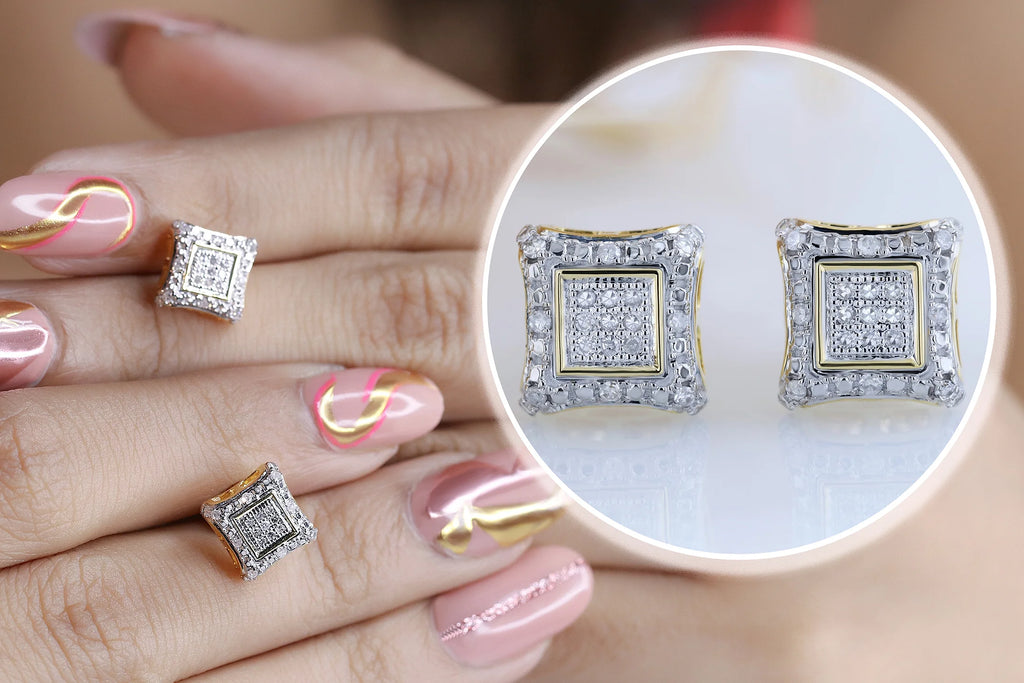 10K Yellow Gold Diamond Concave Stud Earrings P41415