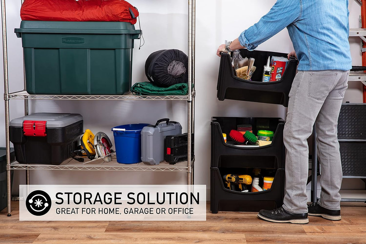 Black Pack of 3 Stackable Storage Bins F476