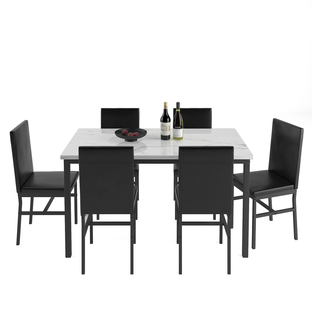7 Piece Marble Dining Table and 4 PU Leather Upholstered Chairs Set K792933