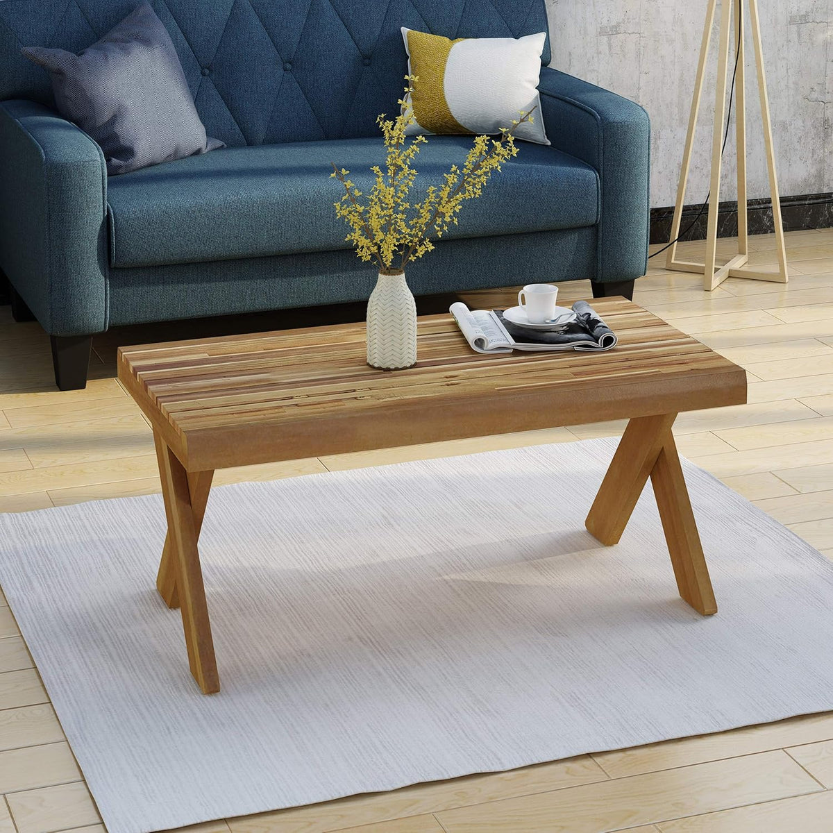 Acacia Wood Coffee Table, Sandblast Teak Finish J926