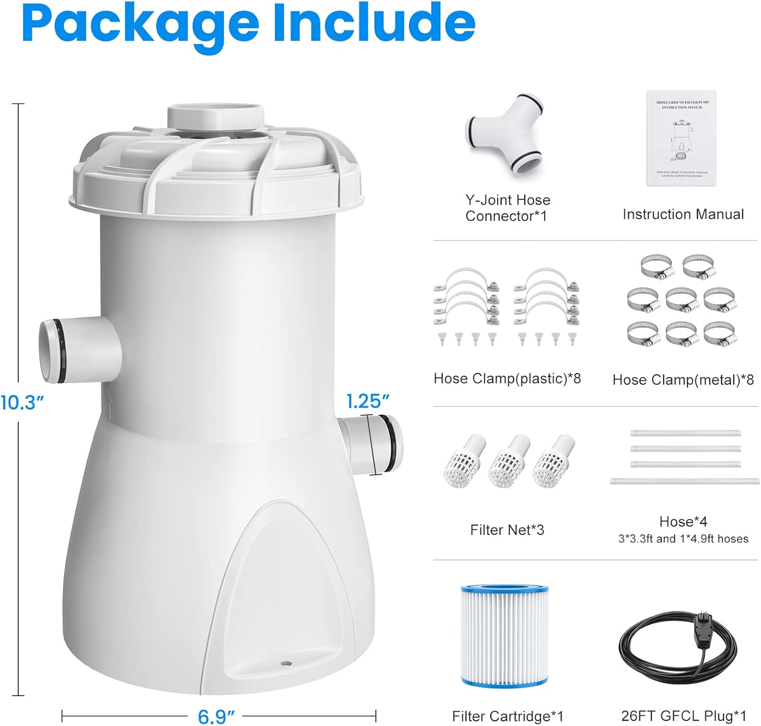 Above Ground Pool Pump, 600 GPH Filter Pump, Includes Filter Pump Cartridge S68510