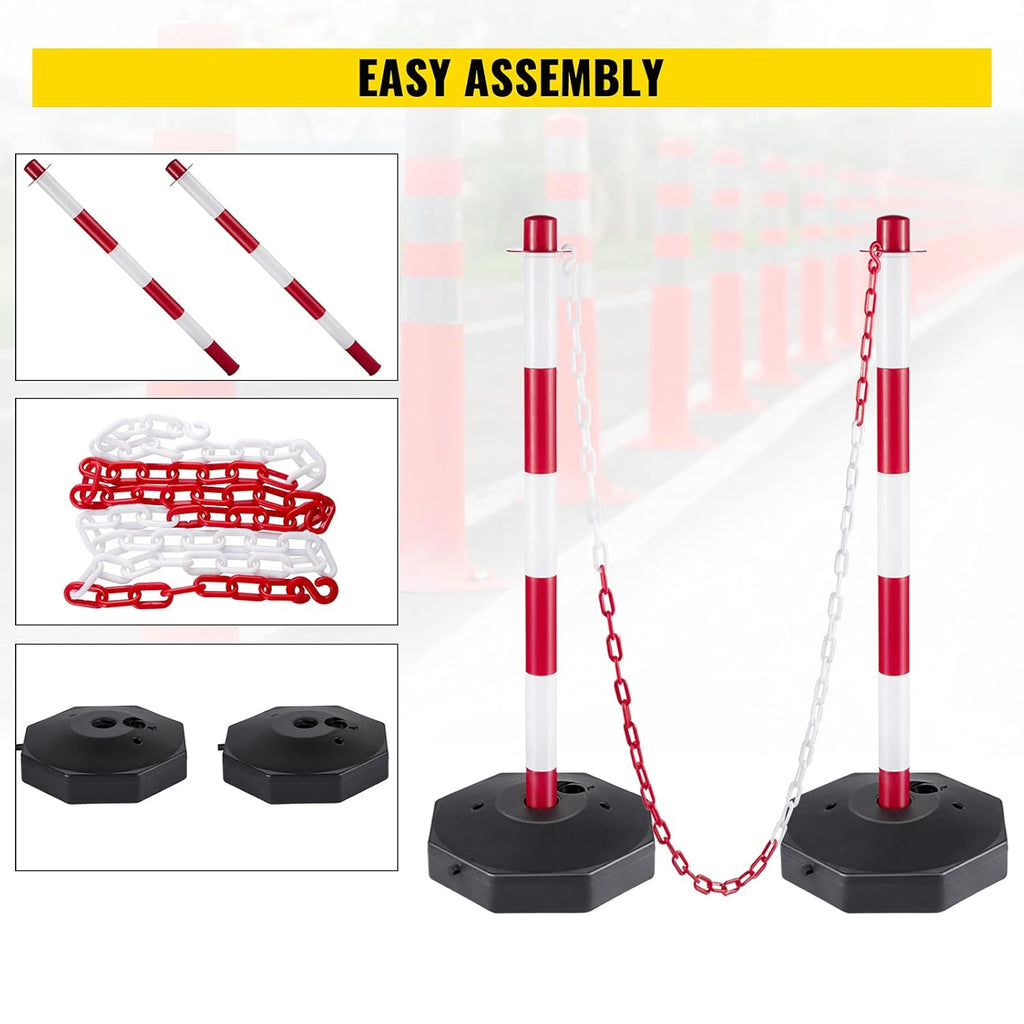 White PE Plastic Stanchion Kit with 32ft Chain and 8 S-Hooks W3588