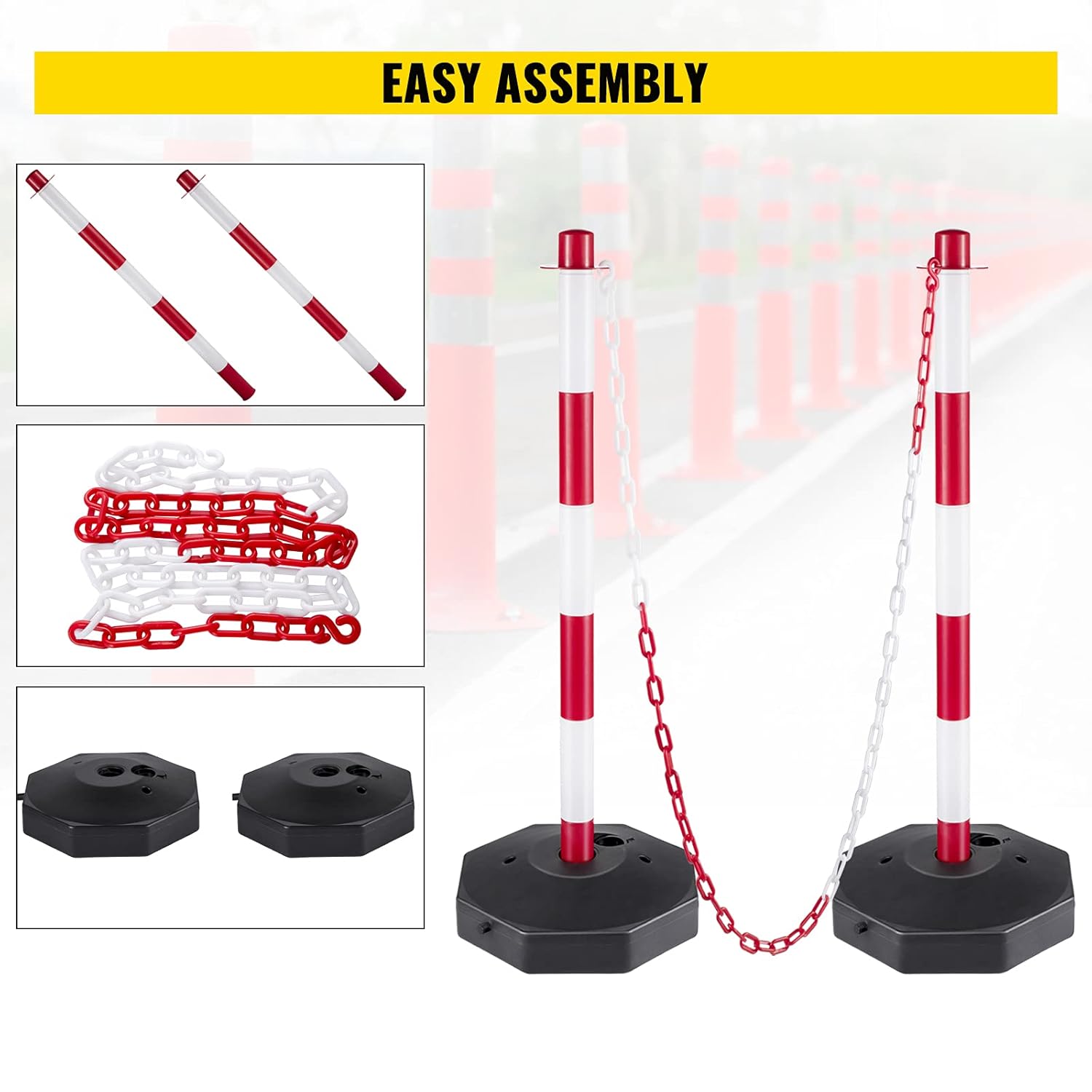 White PE Plastic Stanchion Kit with 32ft Chain and 8 S-Hooks W3588