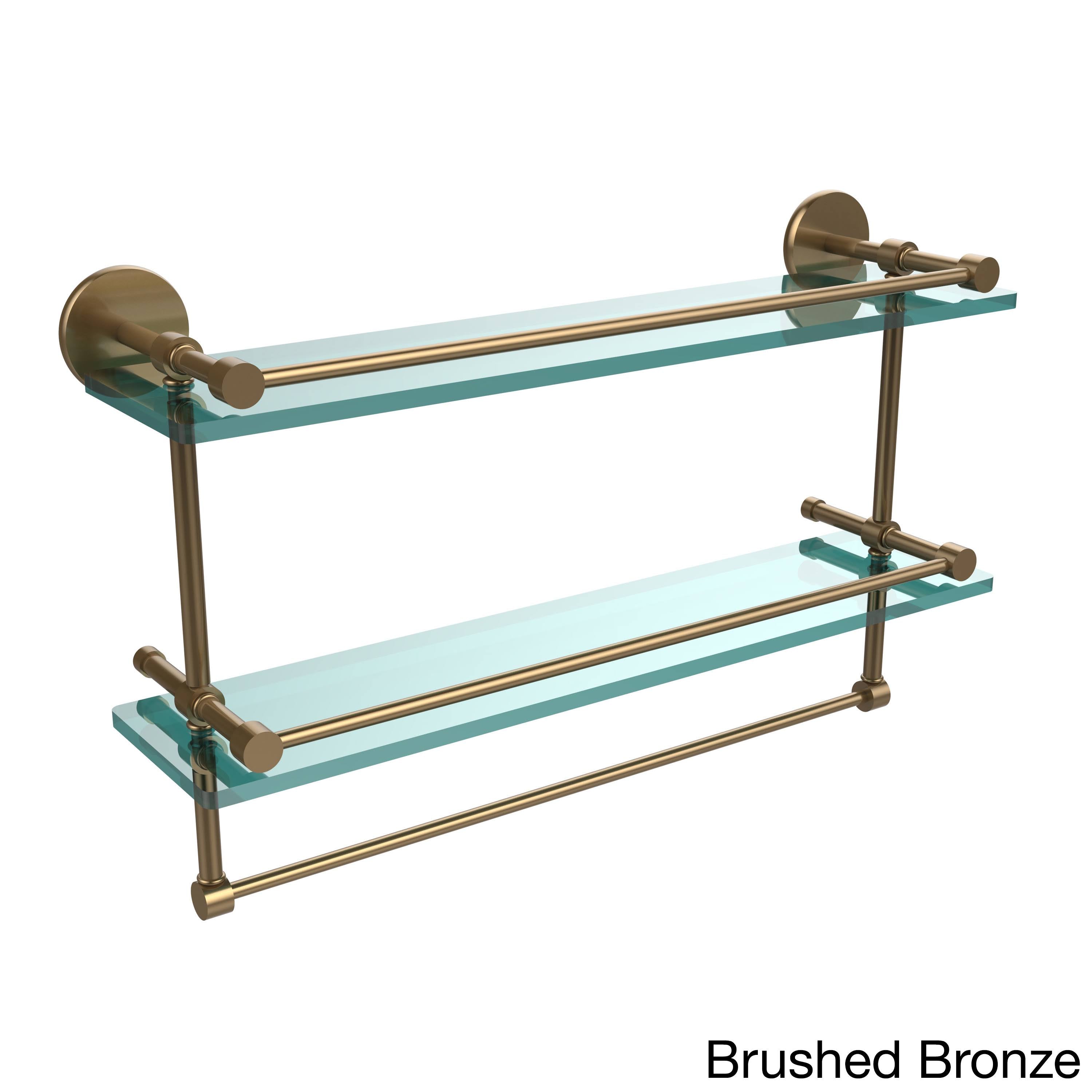 Double Glass Shelf with Towel Bar - Brushed Bronze - 22 inch G734