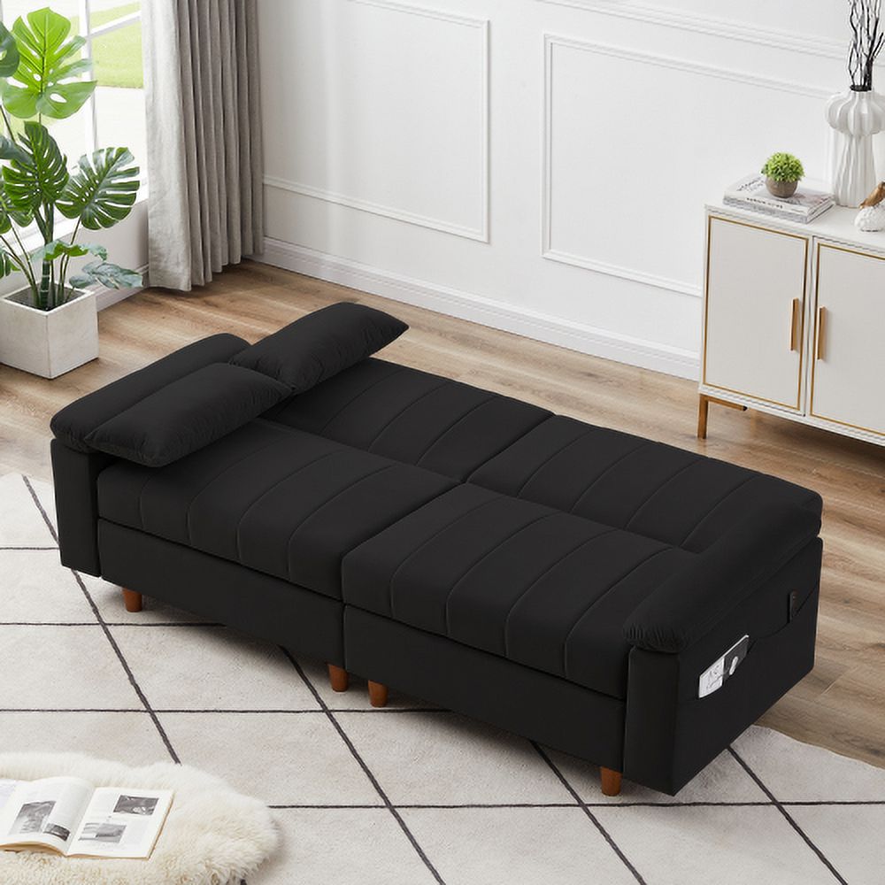 Black Velvet Sleeper Sofa Couch with Storage P72127