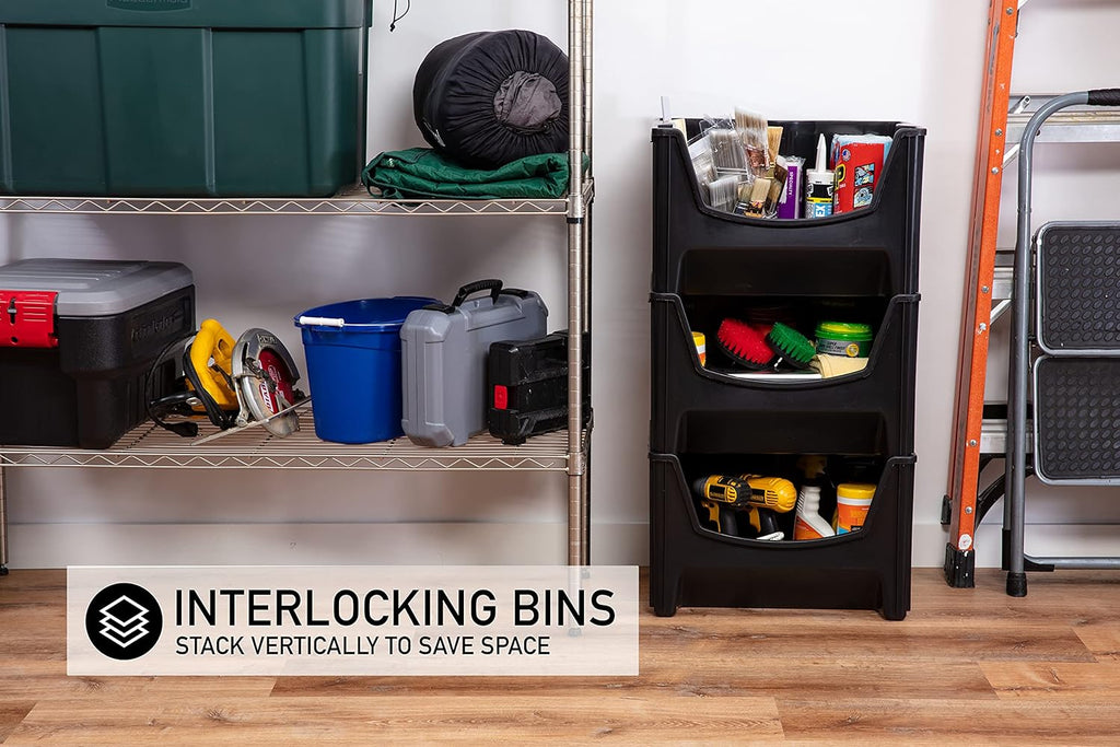 Black Pack of 3 Stackable Storage Bins F476
