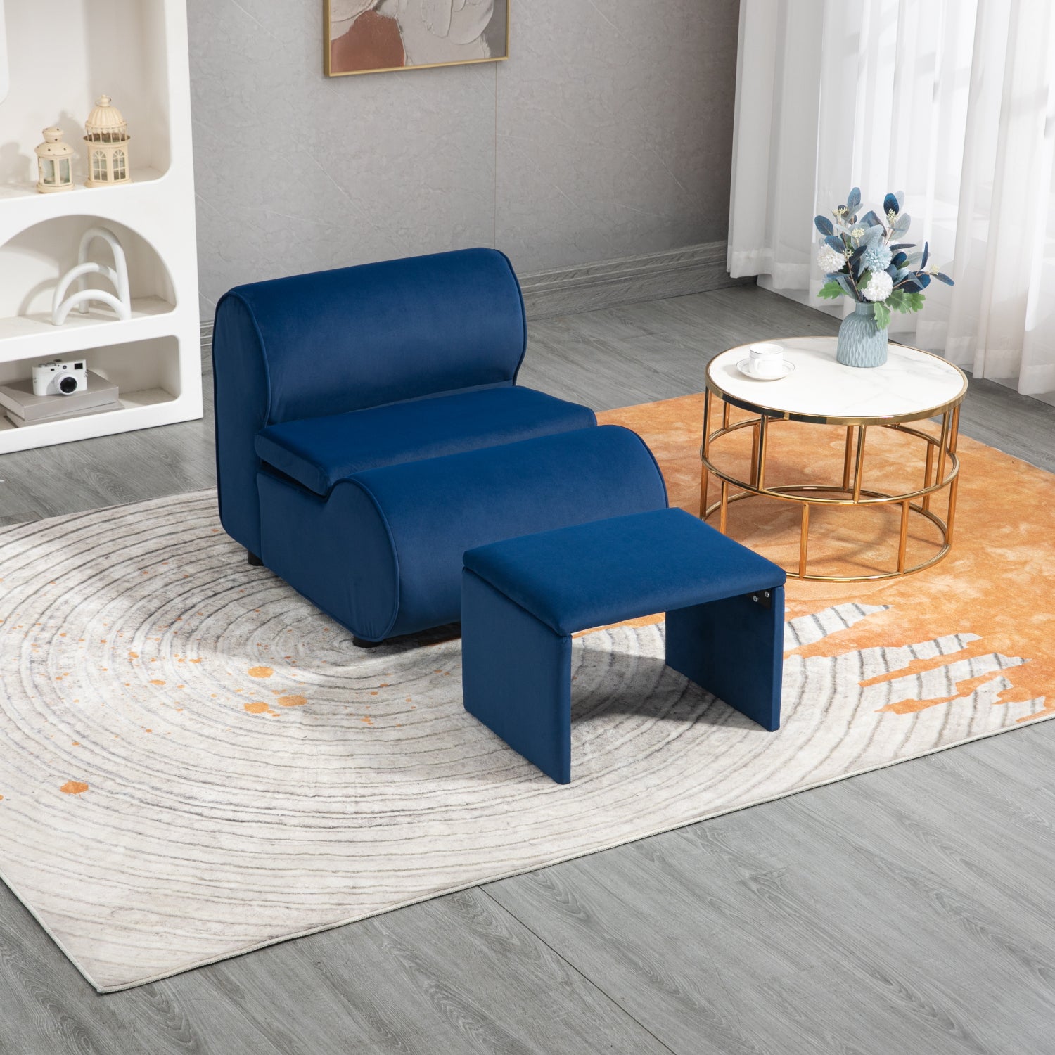 Navy Accent Chair with Ottoman P15257