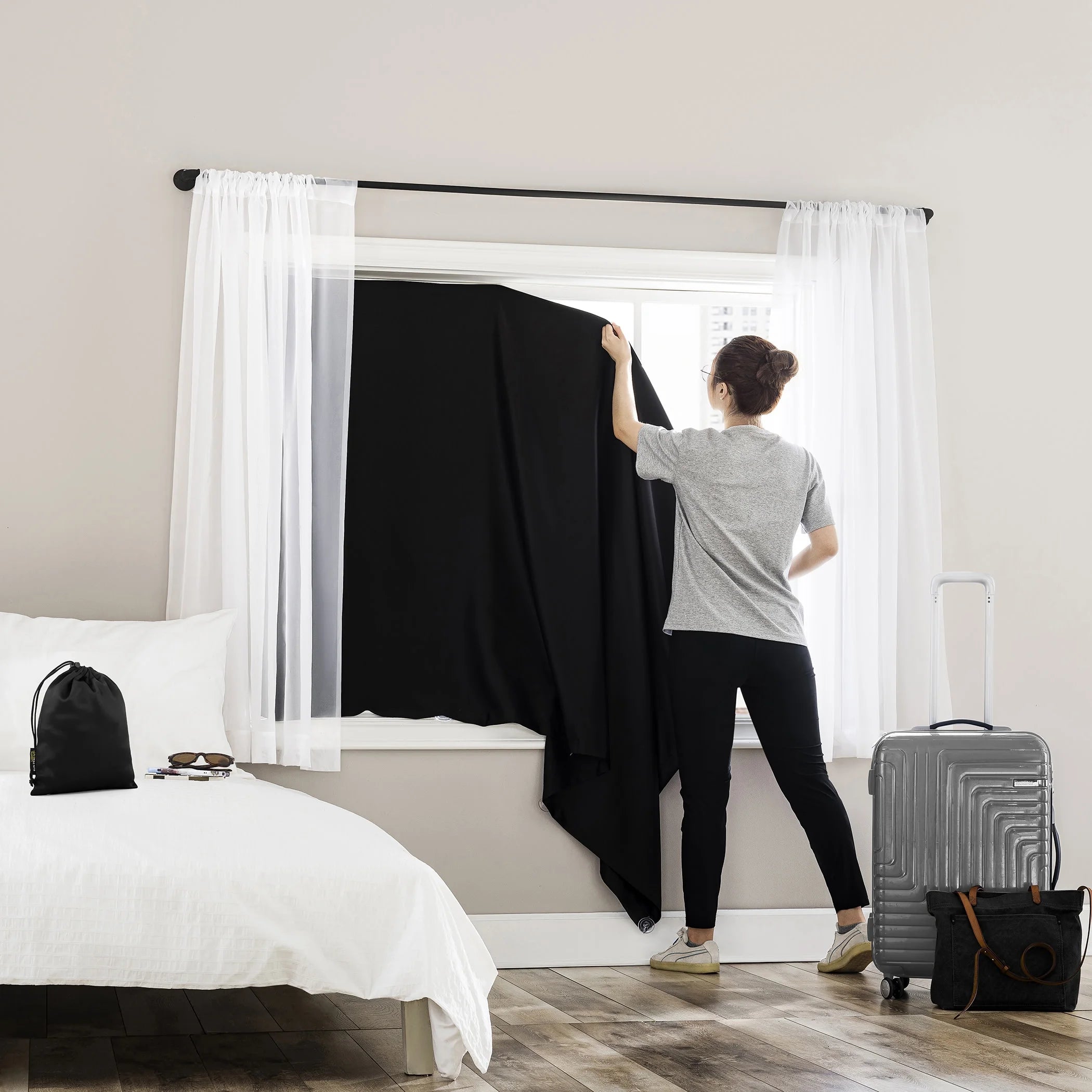 100% Blackout Suction Cup Curtain Panel, 50"x78", Black A7618