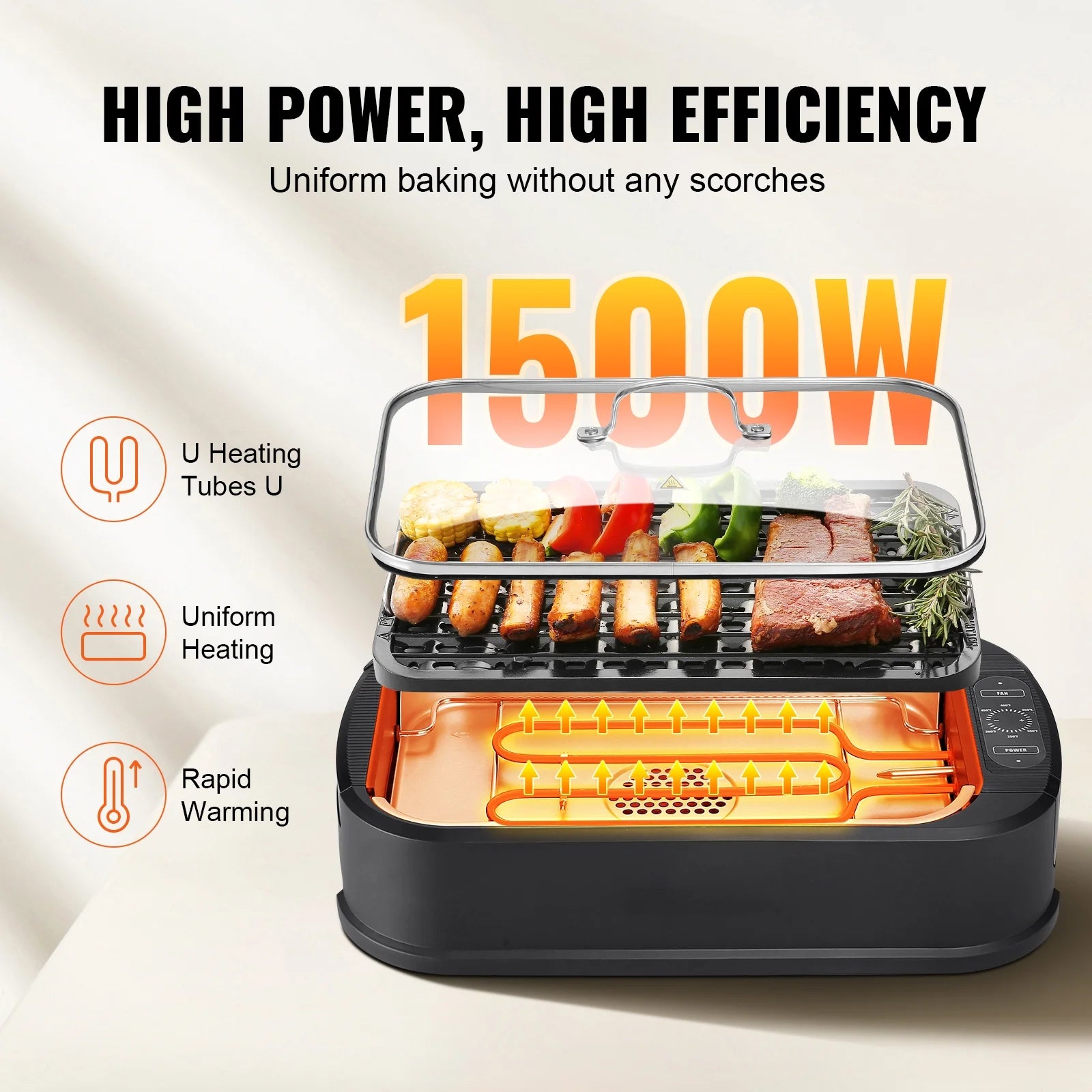 Smokeless Indoor BBQ Grill 1500W Nonstick C8204