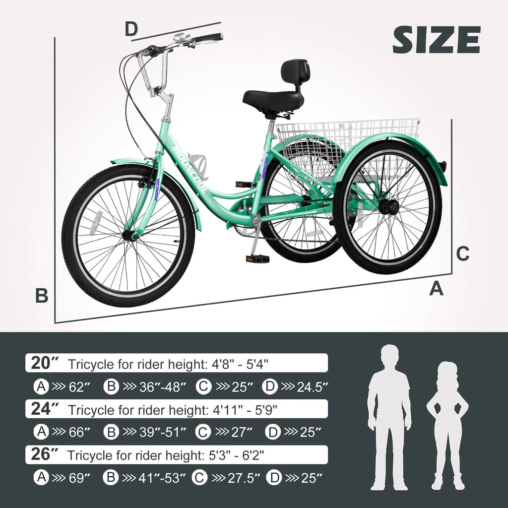 Tricycle 24" Wheels 7-Speed 3 Wheels Bike with Basket F1867