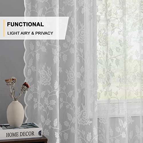 Grey Lace Curtains 84 Inches Long 2 Panels Set, 52 x 84 Inch F300