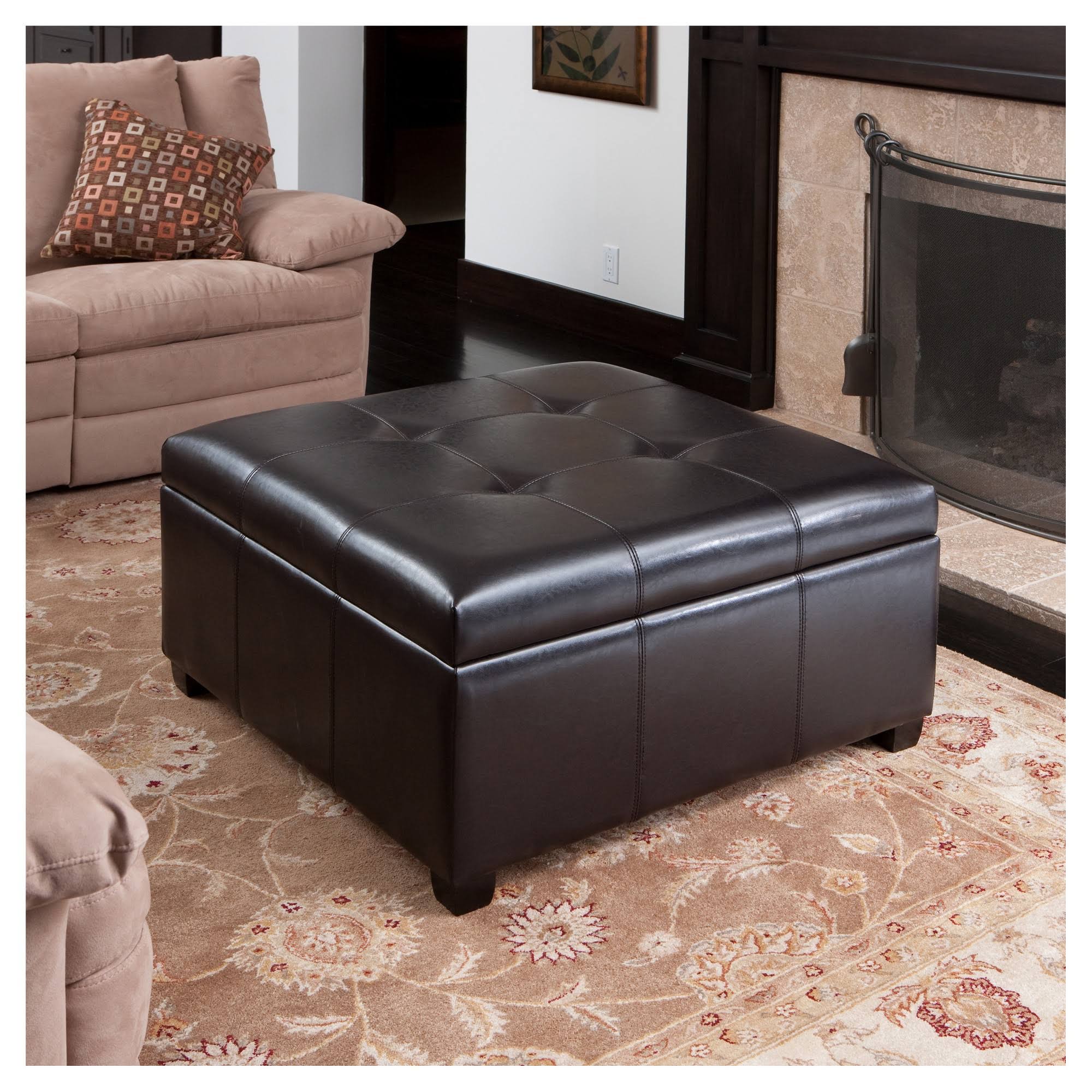 Espresso Leather Storage Ottoman J11145