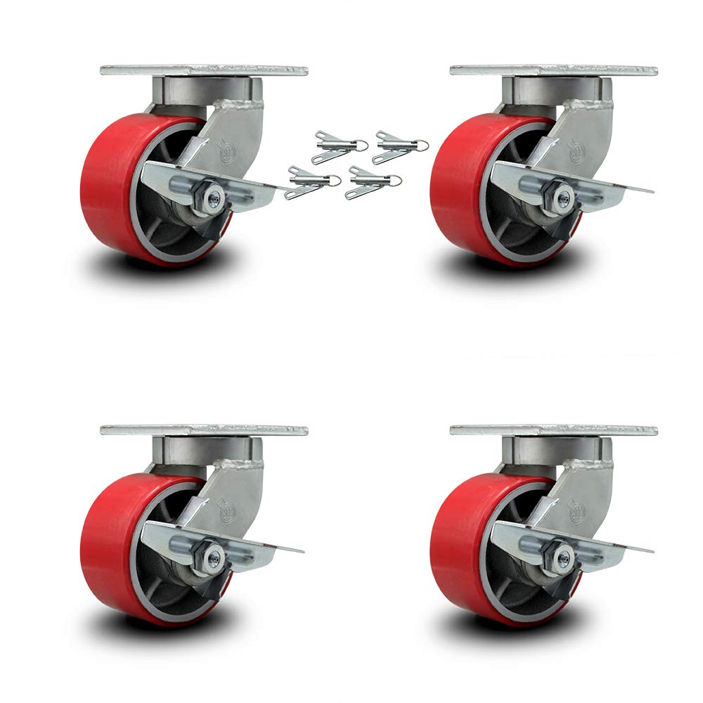 Red Polyurethane Tread Swivel Caster with Bolt on Swivel Lock O1715
