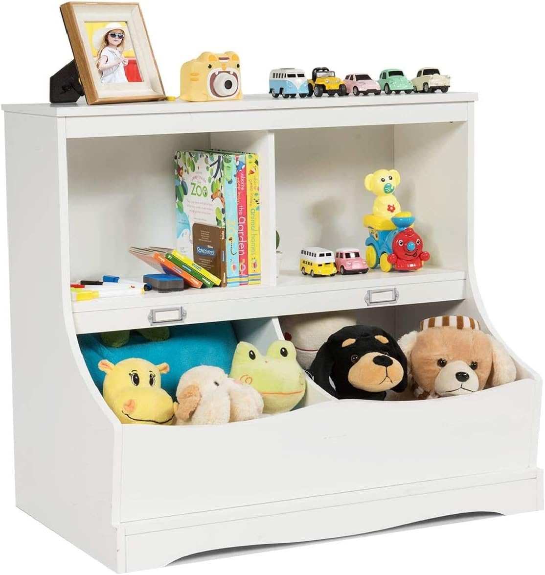 White 4-Cubby Kids Bookcase with Footboard X361
