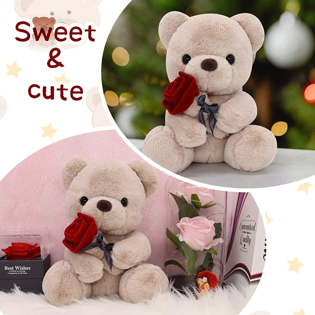 10 Inch Teddy Bear Plush Stuffed Animal with Rose Y33992