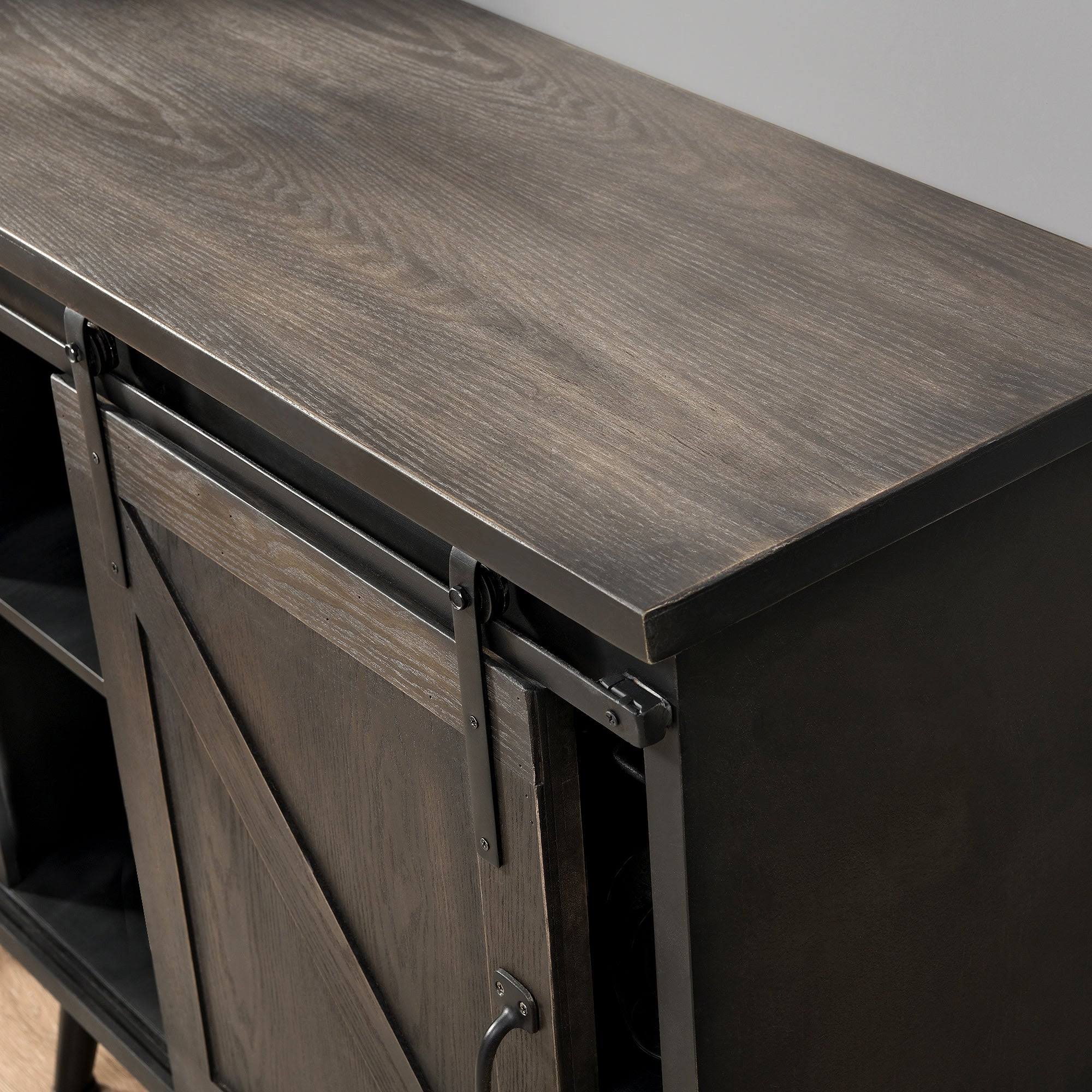 Dark Brown Wood Barn Door Bar Cabinet K3969