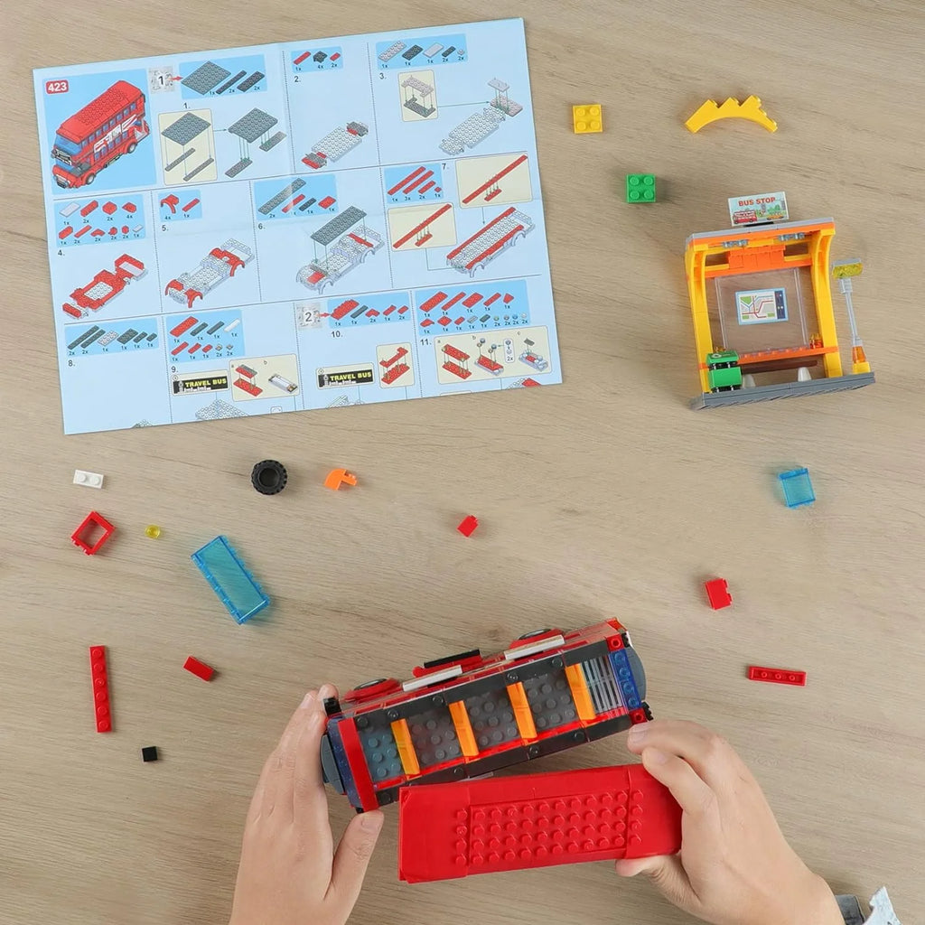 458 Pcs Double Deckers London Bus Station Building Blocks Set T560