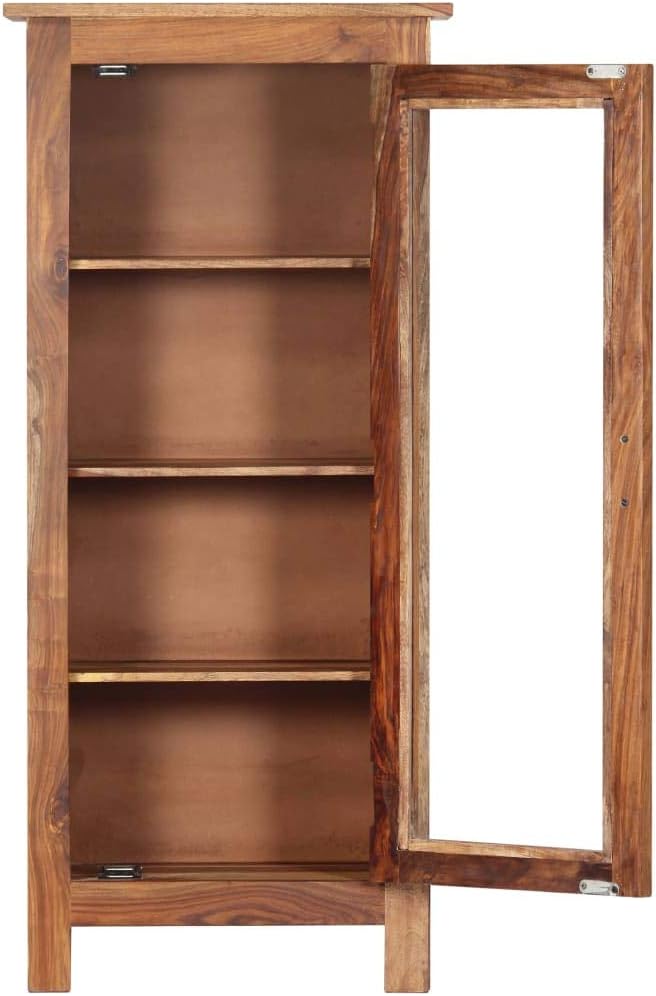High Cabinet Storage with 4 Shelves and 1 Glass Door Solid Sheesham Wood Q8748