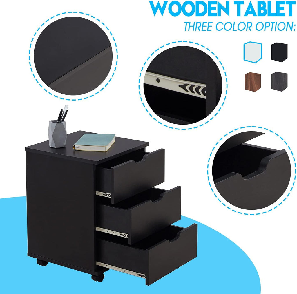 3 Drawer Wood Rolling Office Filing Cabinet V769