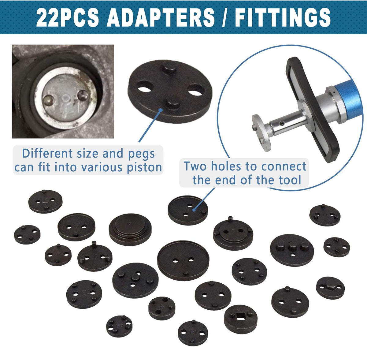 23PCS Air Powered Brake Caliper Wind Back Tool Kit with Adapters W873620