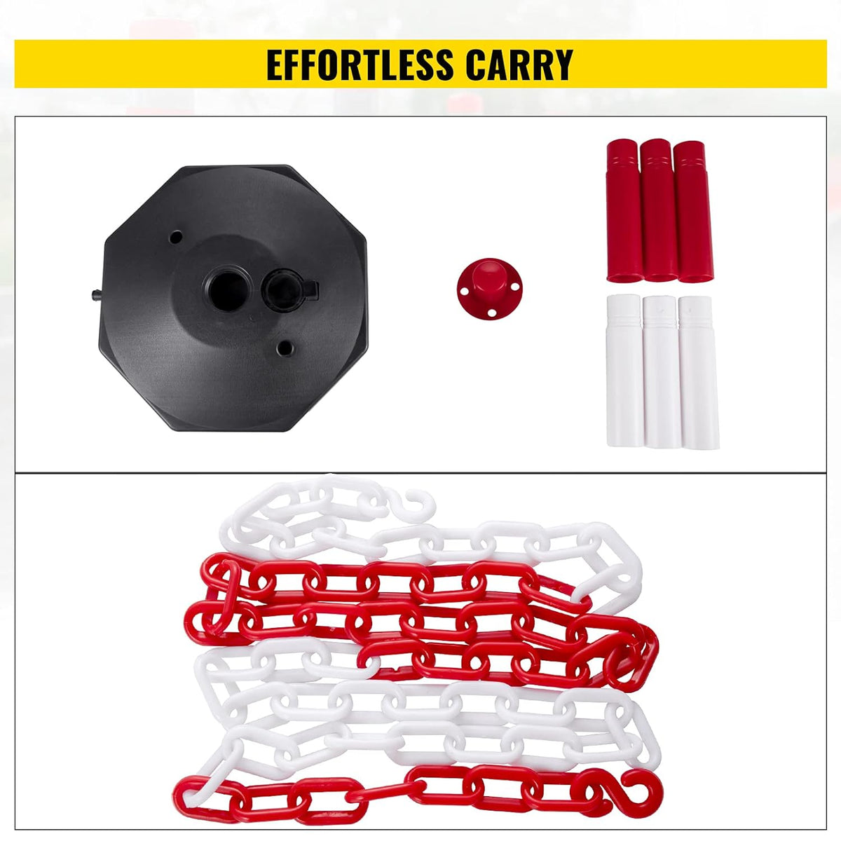 White PE Plastic Stanchion Kit with 32ft Chain and 8 S-Hooks W3588