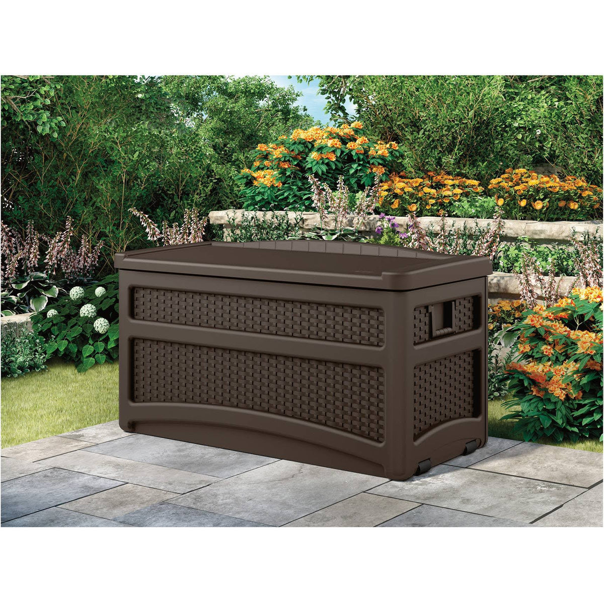 Brown 73gal Resin Deck Box with Seat I9193