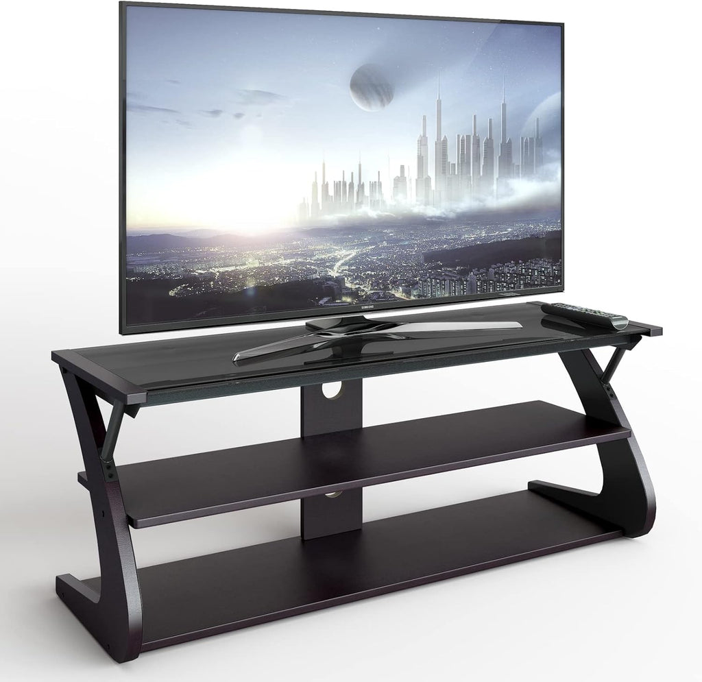 Dark Brown 3-Tier TV Stand with Glass Top S962