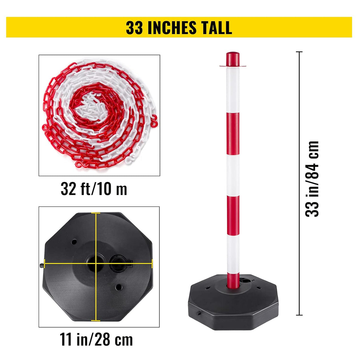 White PE Plastic Stanchion Kit with 32ft Chain and 8 S-Hooks W3588