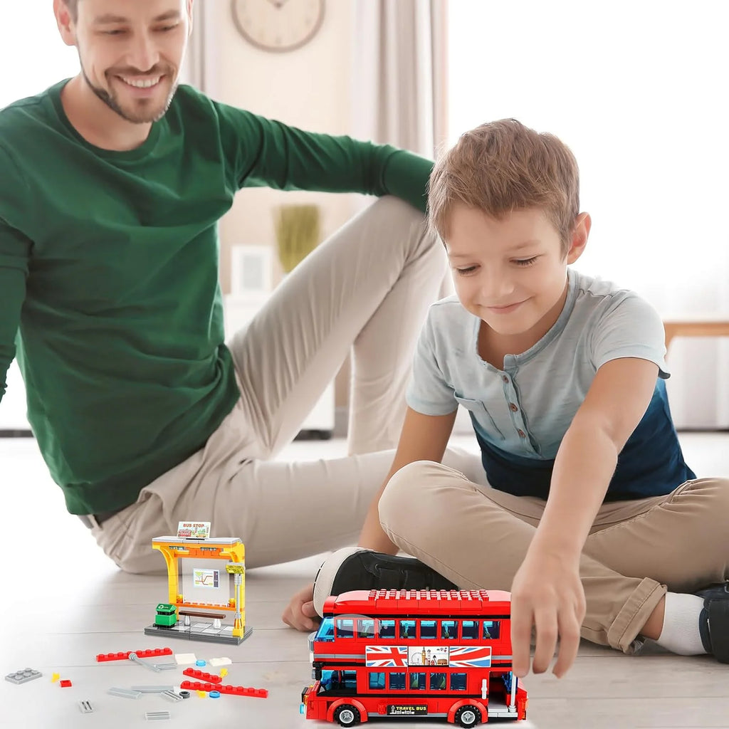 458 Pcs Double Deckers London Bus Station Building Blocks Set T560