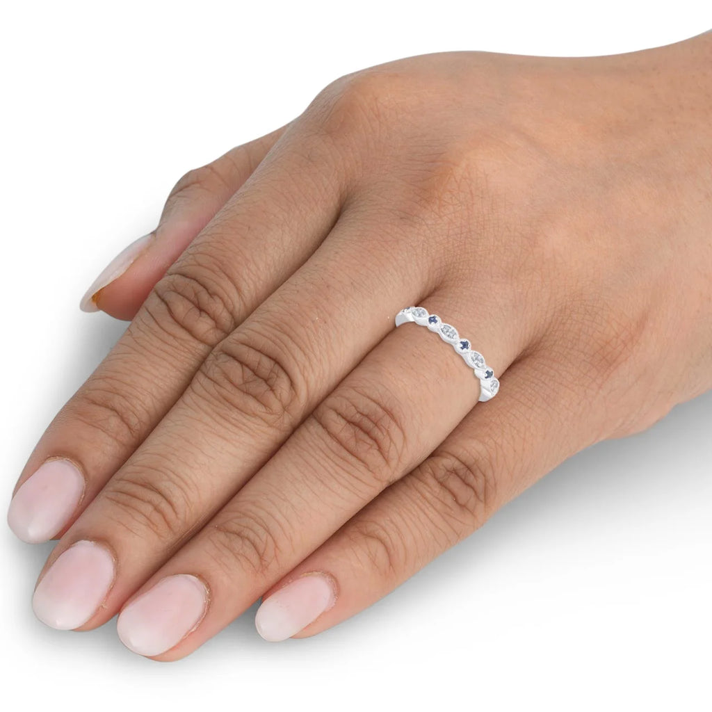 1/5 ct Blue Sapphire & Diamond Wedding Ring Stackable Band 10k White Gold D68688