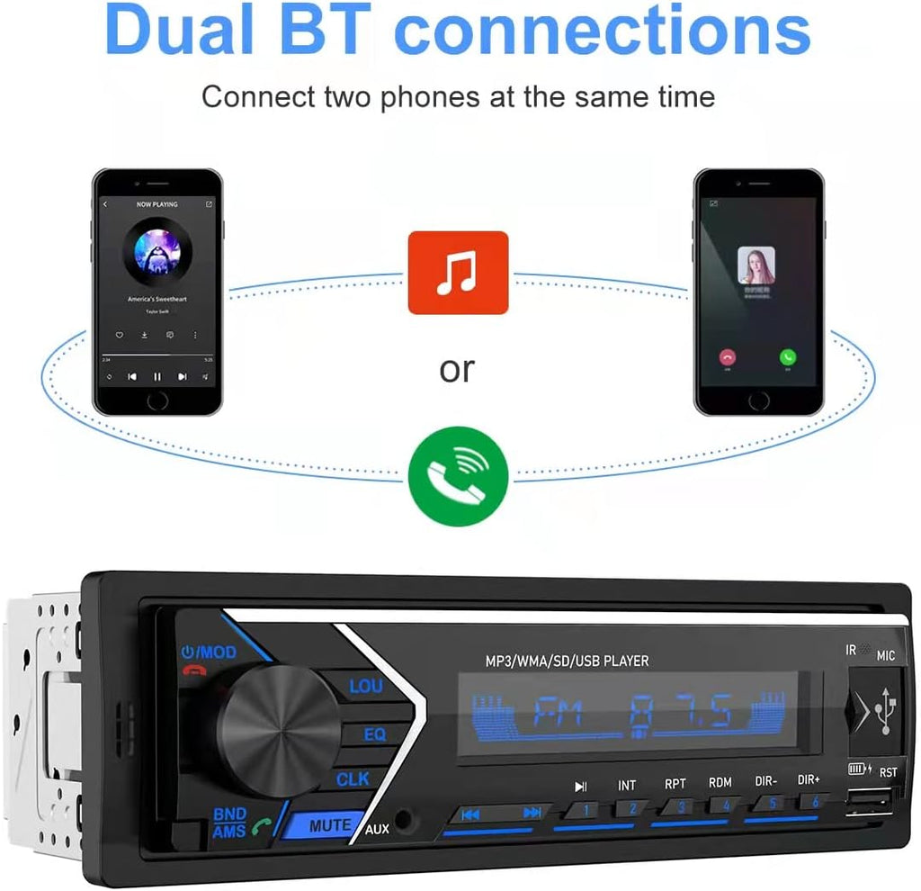 Dual Bluetooth Single Din Car Stereo with Remote Control V711914