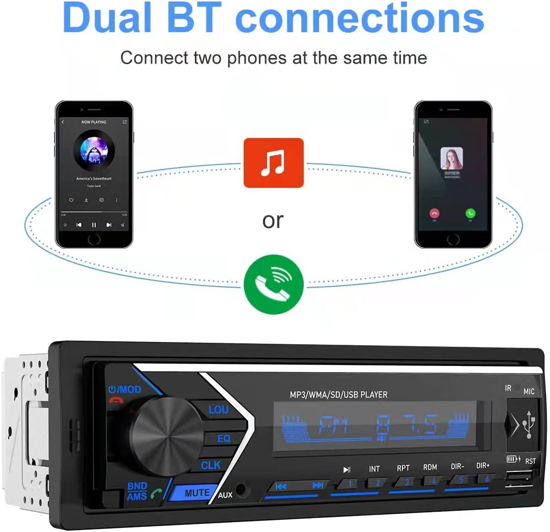 Dual Bluetooth Single Din Car Stereo with Remote Control V711914