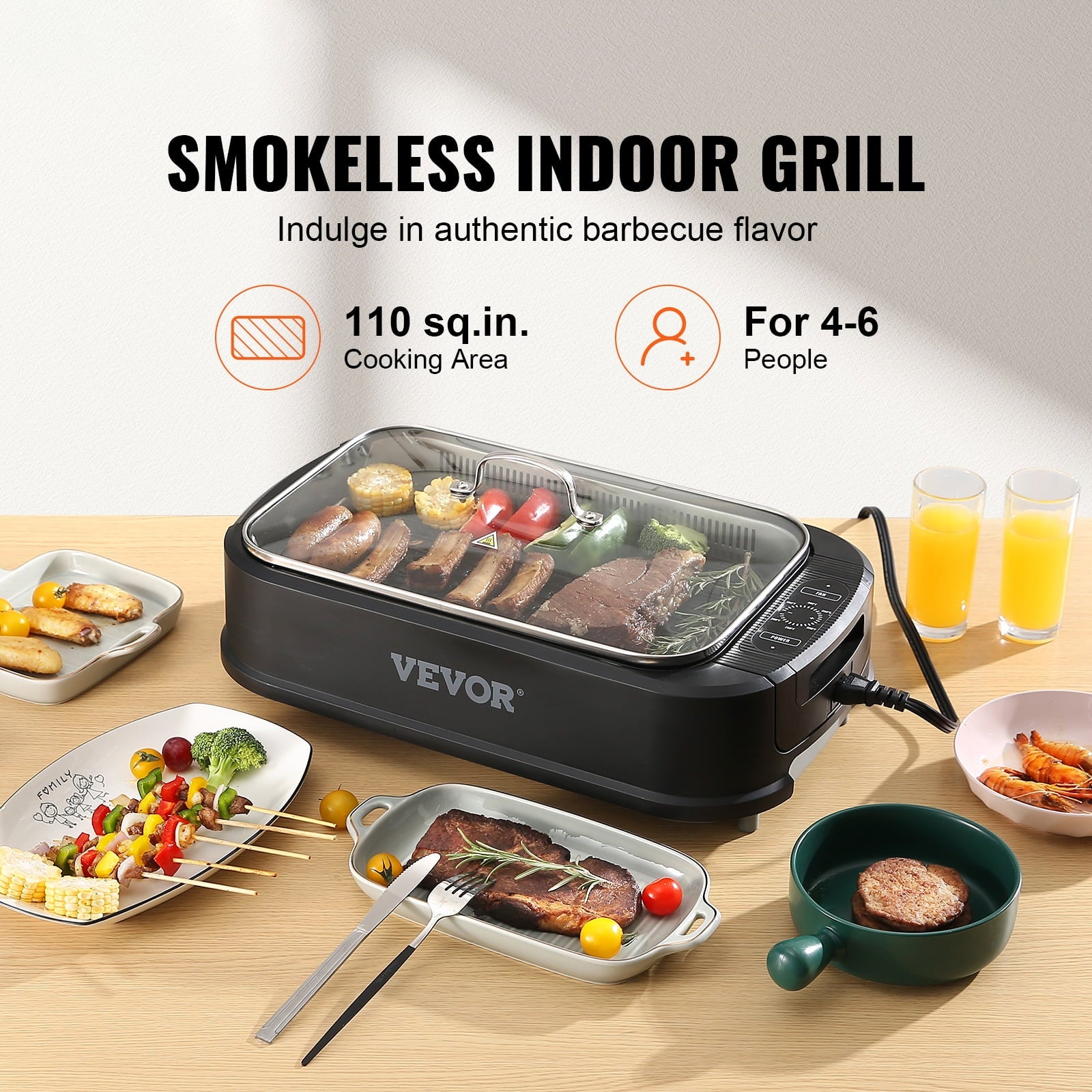 Smokeless Indoor BBQ Grill 1500W Nonstick C8204