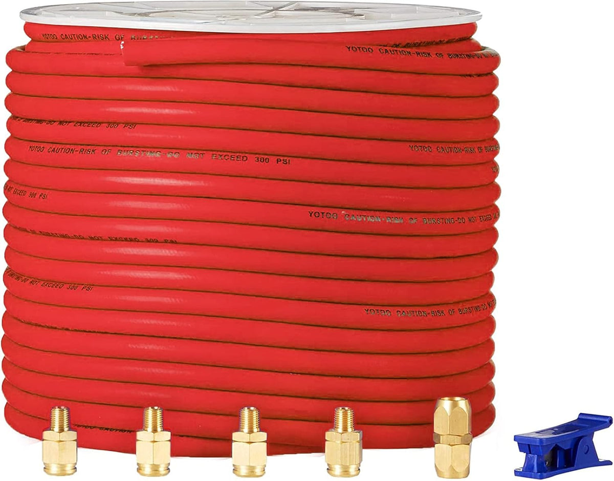 Hybrid Air Hose 3/8-Inch by 250-Feet 300 PSI Heavy Duty with 5pcs Solid Brass Repair Fittings R456