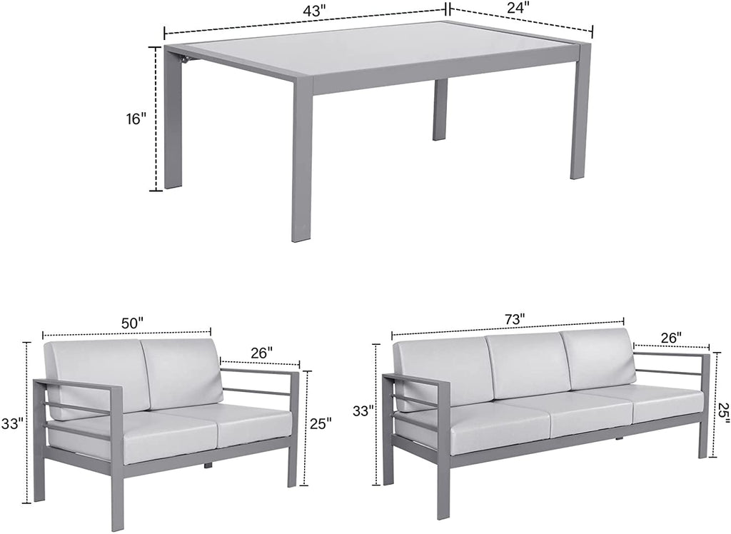 4 Pieces Metal Patio Sectional Sofa with Cushions and Coffee Table C465