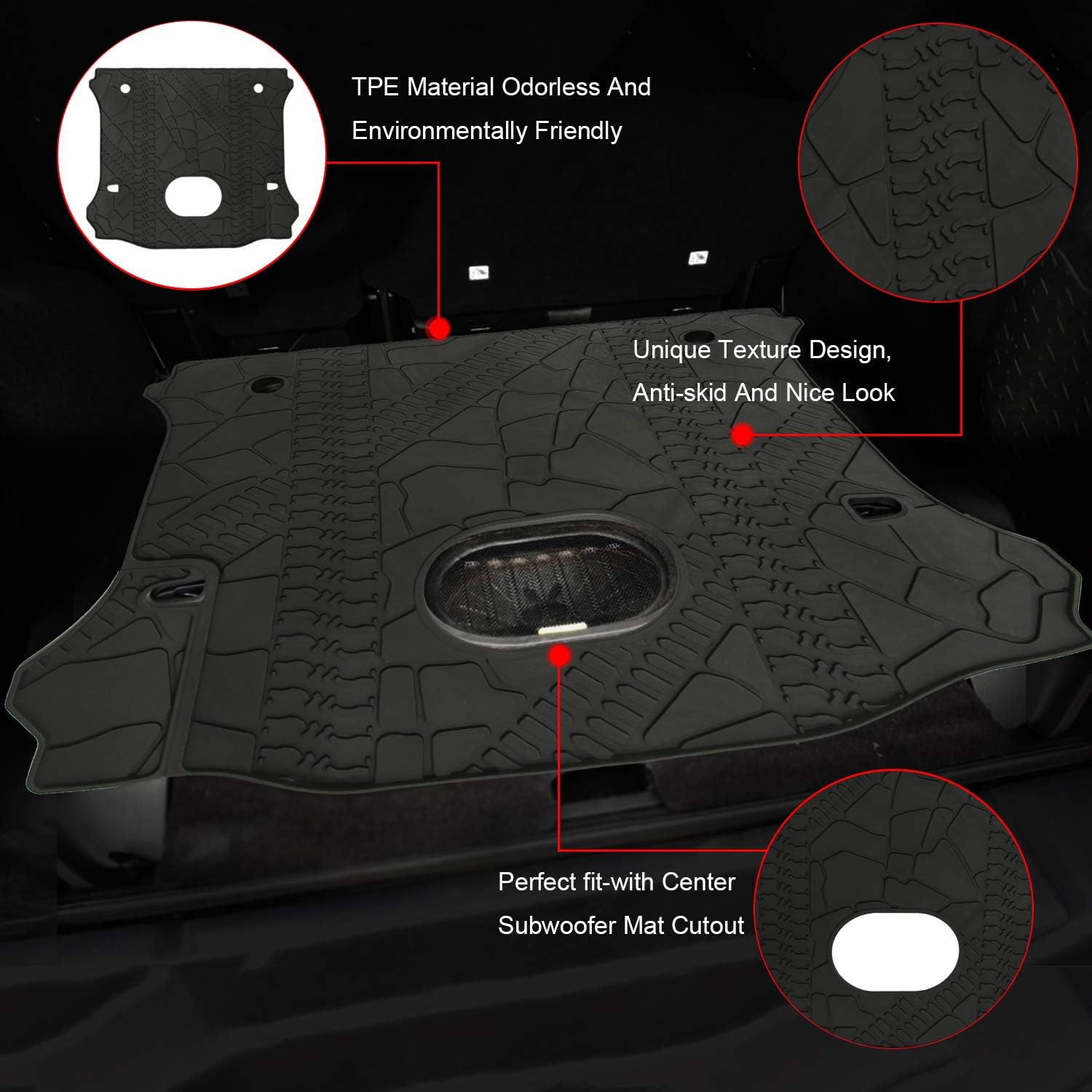 Black TPE Cargo Liner Rear Floor Mat for Jeep Wrangler Unlimited 4 door Z161647